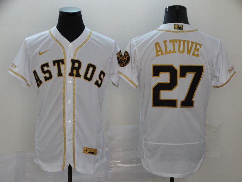 Men Houston Astros #27 Altuve White Retro gold character Nike Elite MLB Jerseys->san diego padres->MLB Jersey